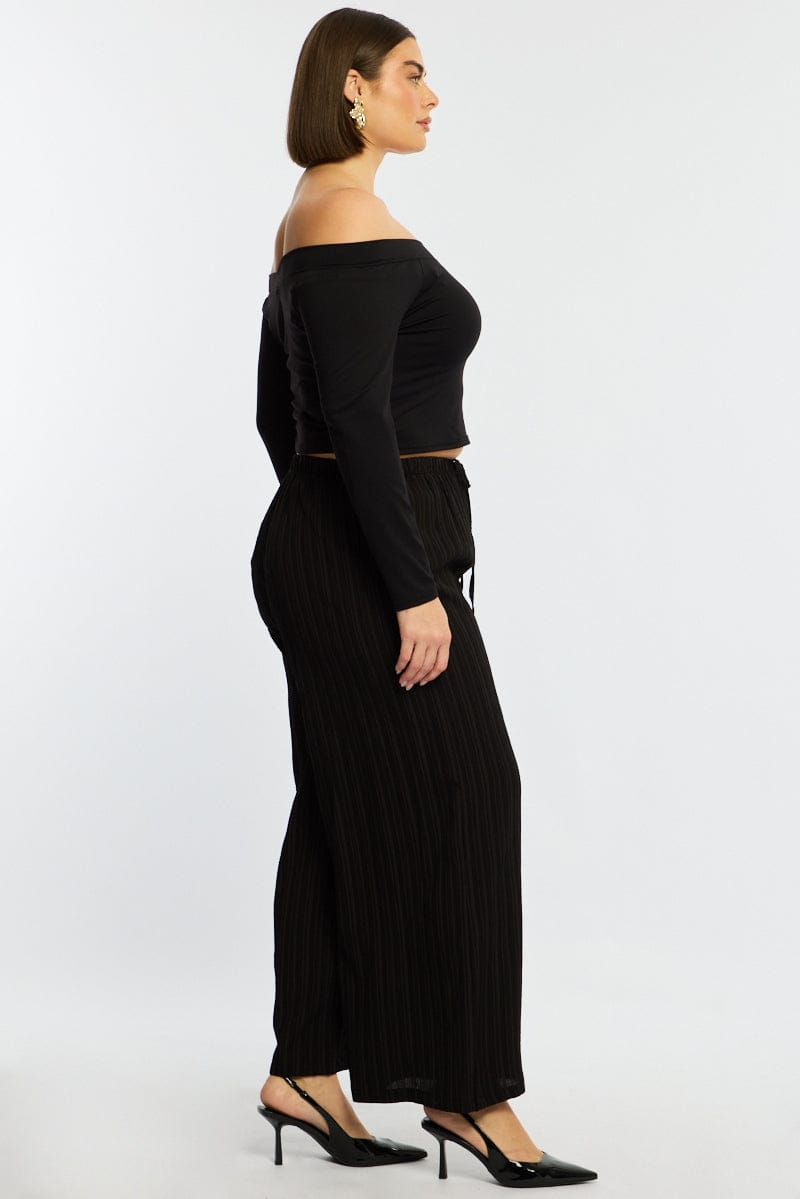 Black Wide Leg Pants Textured for YouandAll Fashion