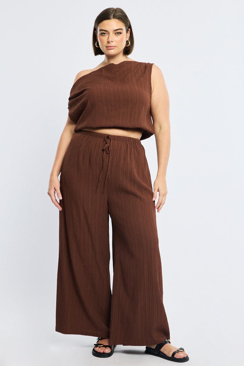 Brown Wide Leg Pants Textured for YouandAll Fashion