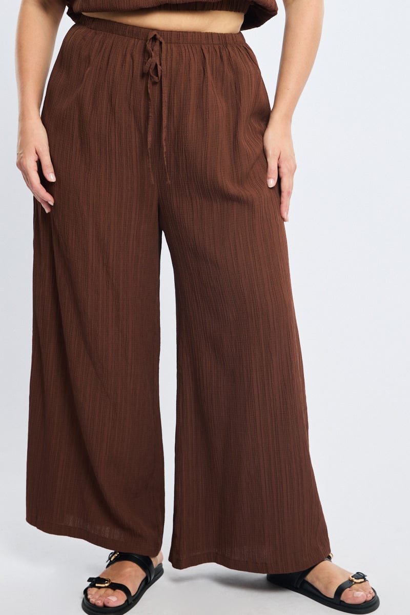 Brown Wide Leg Pants Textured for YouandAll Fashion