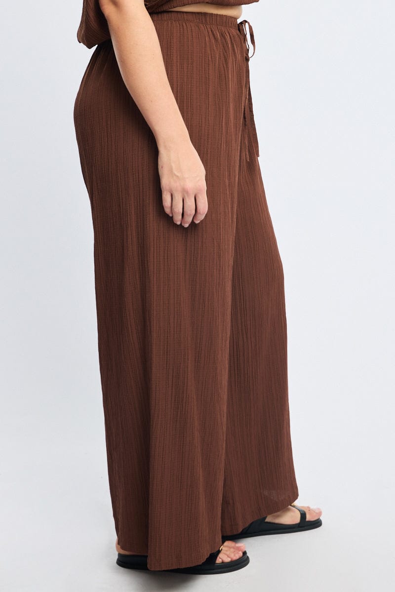 Brown Wide Leg Pants Textured for YouandAll Fashion