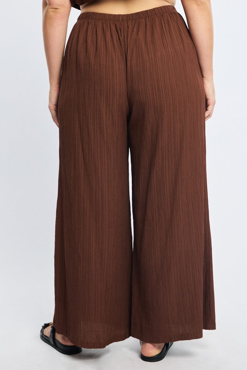 Brown Wide Leg Pants Textured for YouandAll Fashion