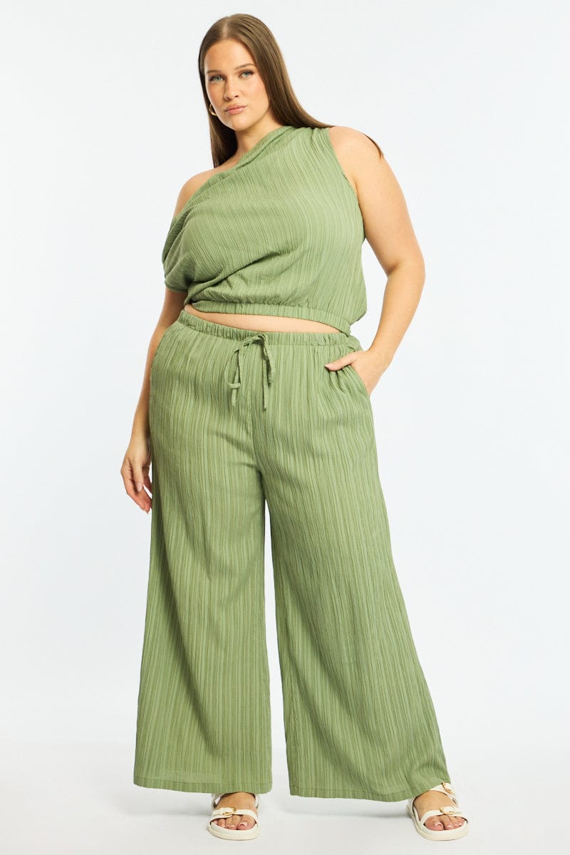 Green Wide Leg Pants Textured for YouandAll Fashion