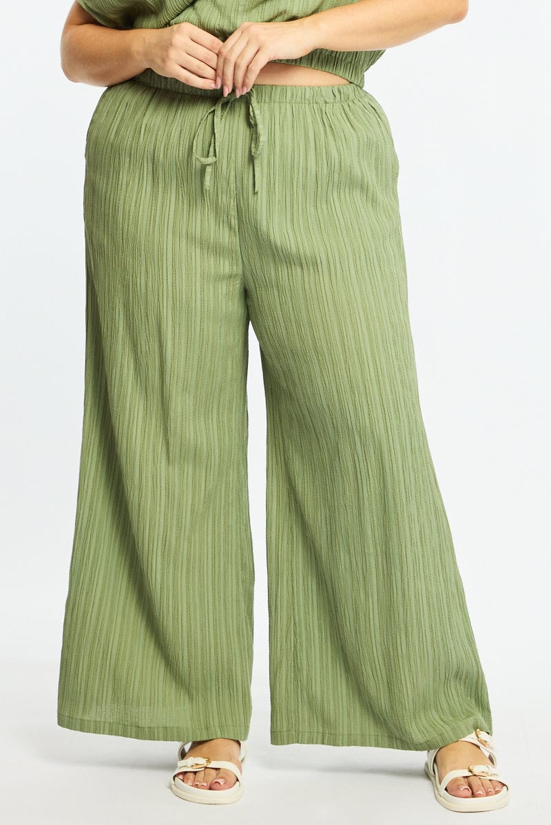 Green Wide Leg Pants Textured for YouandAll Fashion