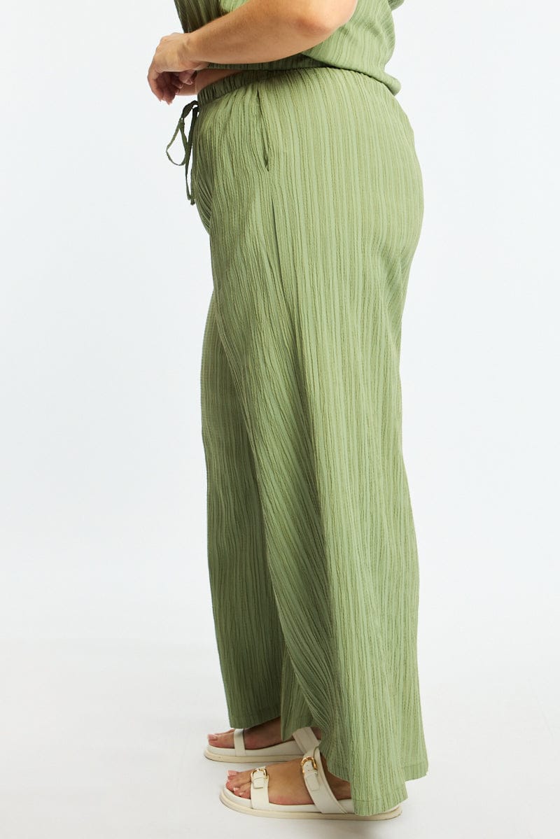 Green Wide Leg Pants Textured for YouandAll Fashion