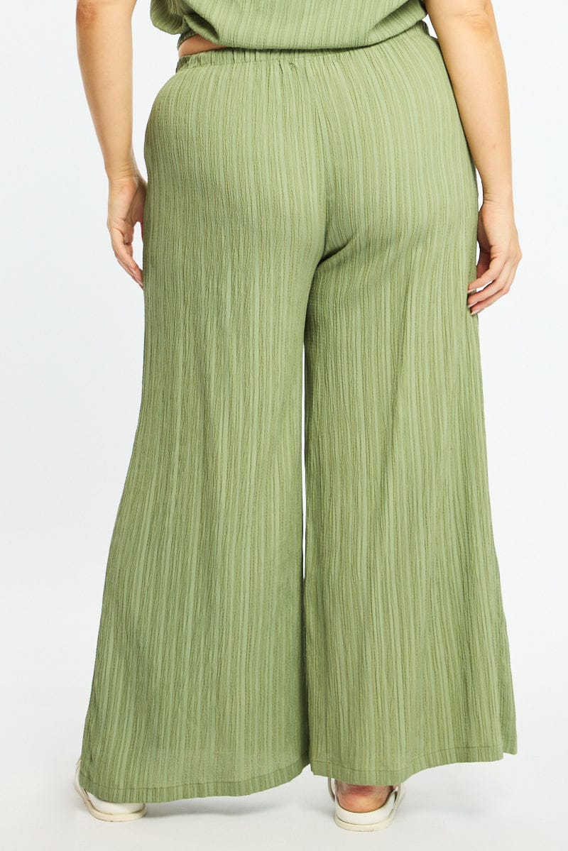 Green Wide Leg Pants Textured for YouandAll Fashion