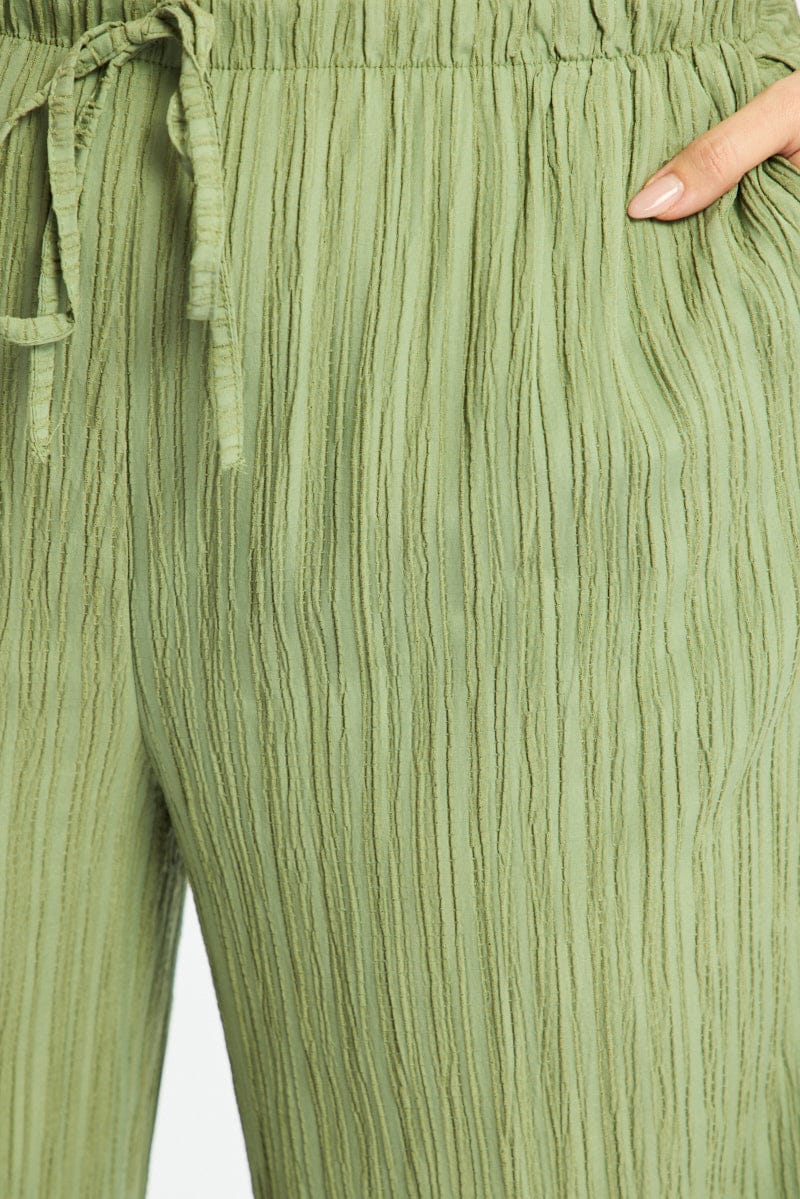 Green Wide Leg Pants Textured for YouandAll Fashion