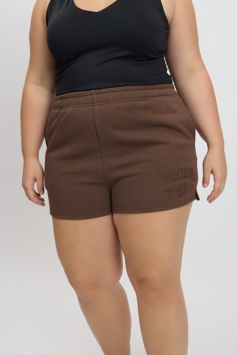 Brown Barcelona Embroidered Track Shorts for YouandAll Fashion