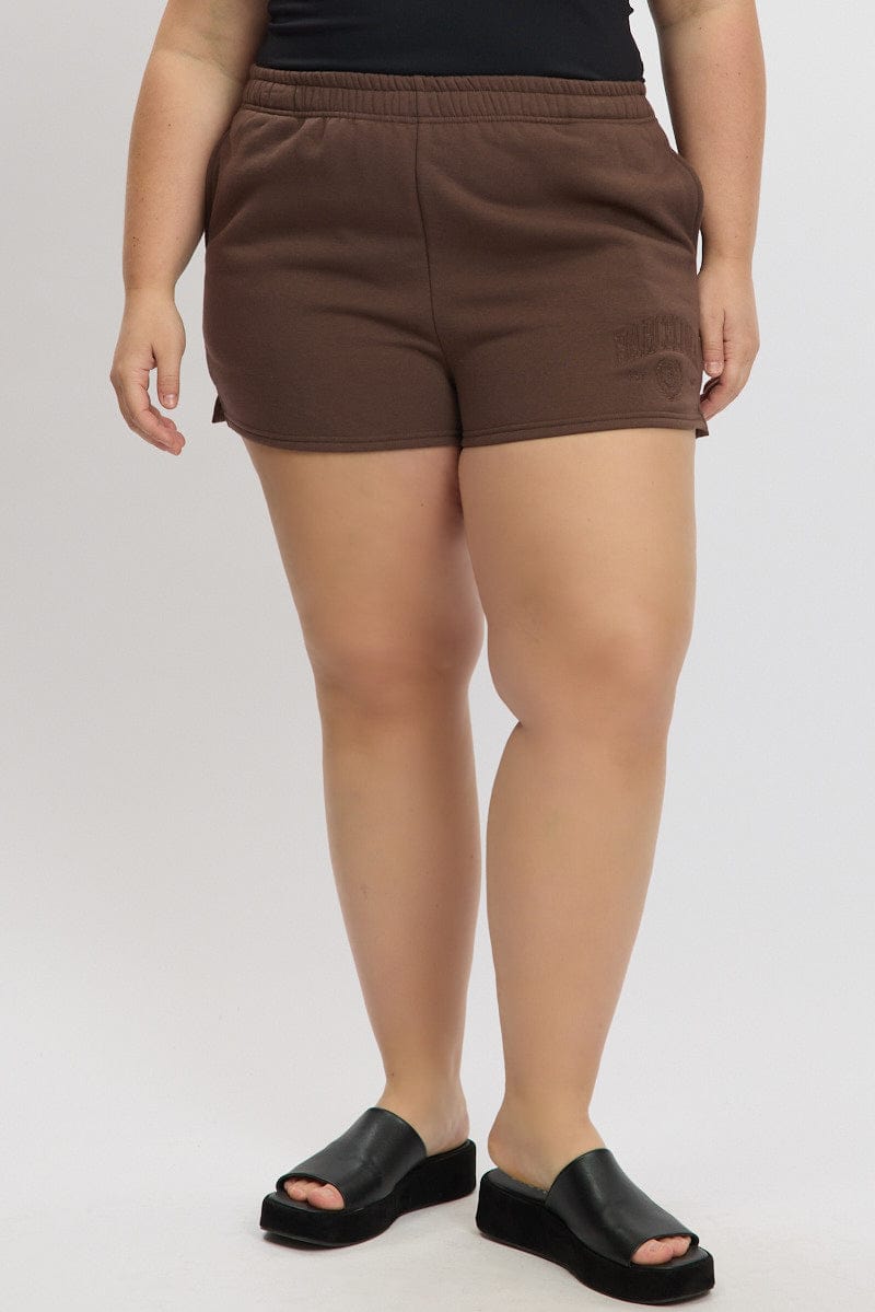 Brown Barcelona Embroidered Track Shorts for YouandAll Fashion