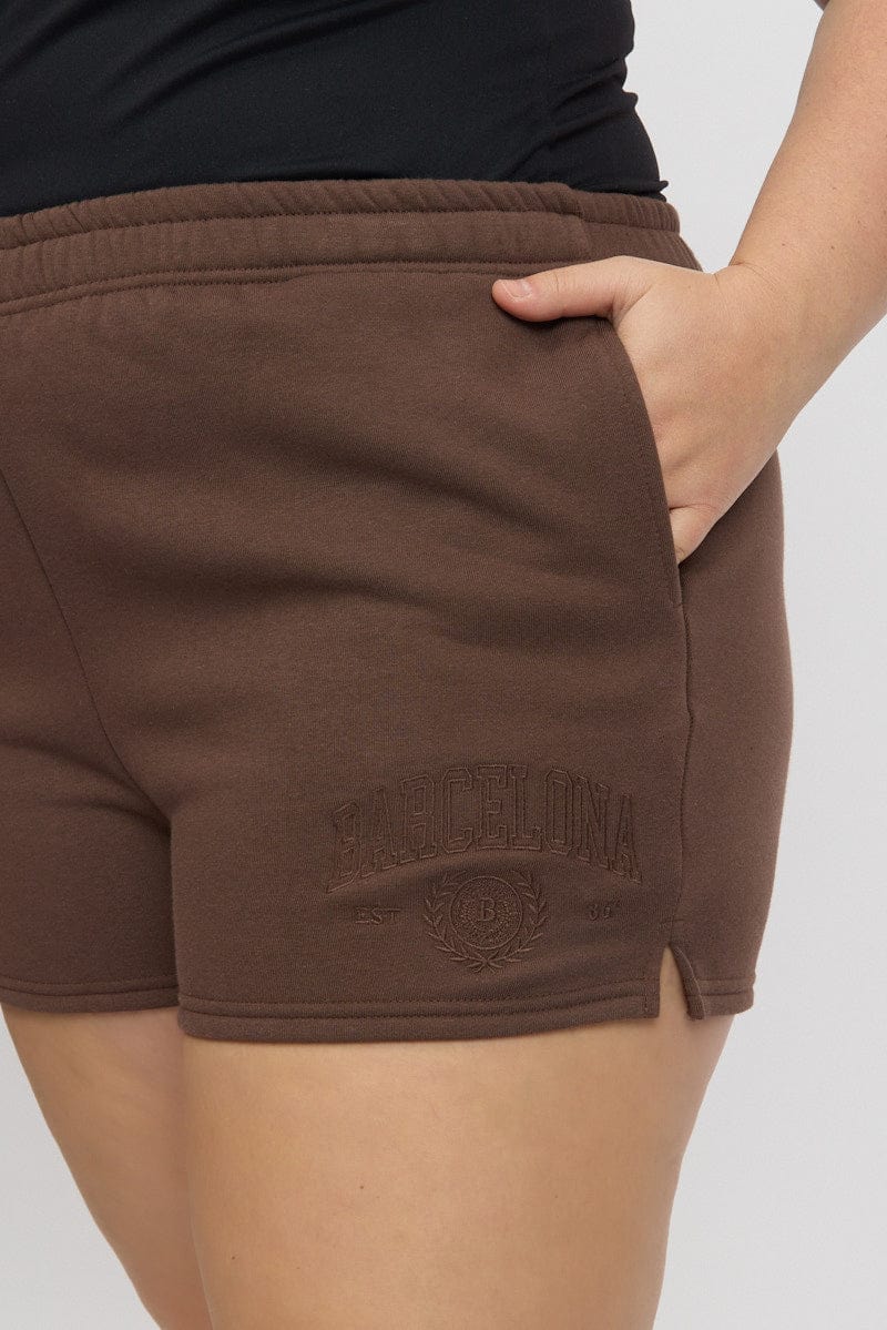 Brown Barcelona Embroidered Track Shorts for YouandAll Fashion