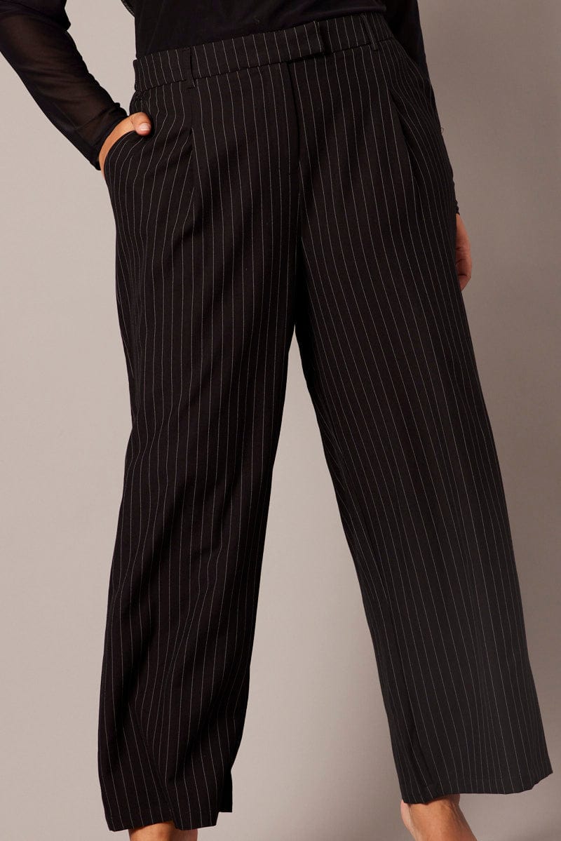Black Stripe Wide Leg Pants High Rise for YouandAll Fashion