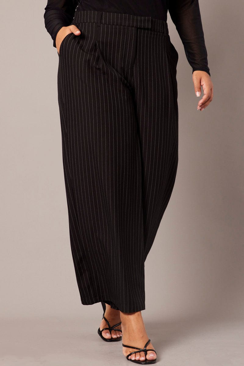 Black Stripe Wide Leg Pants High Rise for YouandAll Fashion