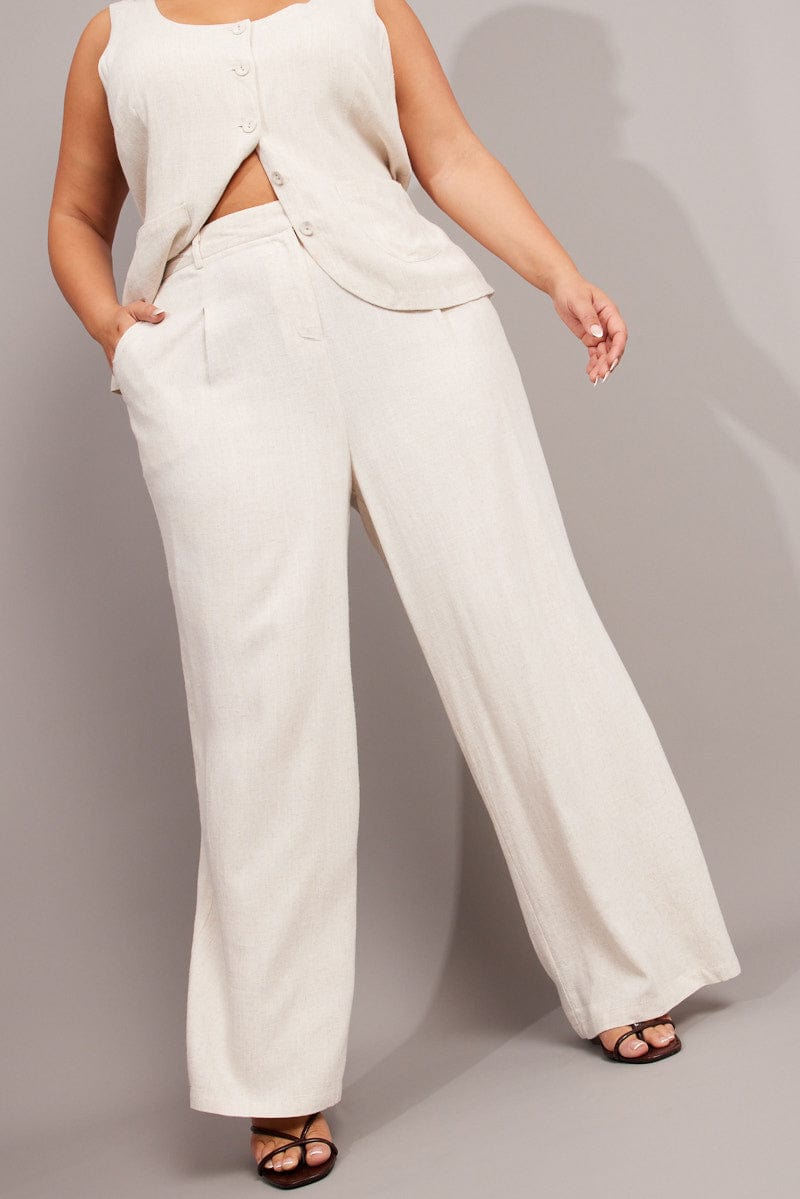 Beige Wide Leg Pants High Rise for YouandAll Fashion