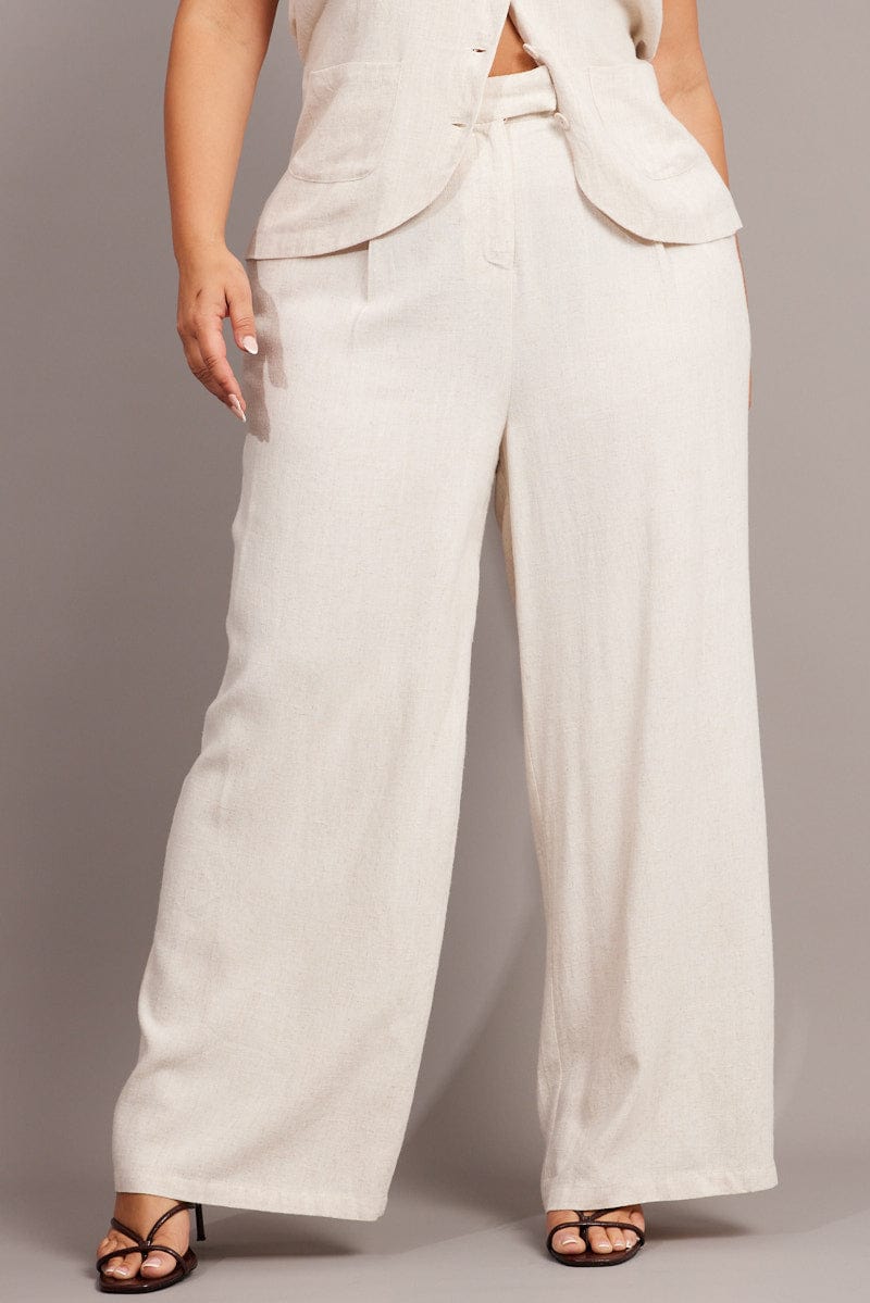 Beige Wide Leg Pants High Rise for YouandAll Fashion