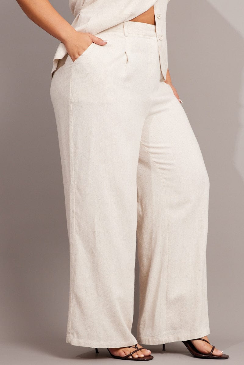 Beige Wide Leg Pants High Rise for YouandAll Fashion