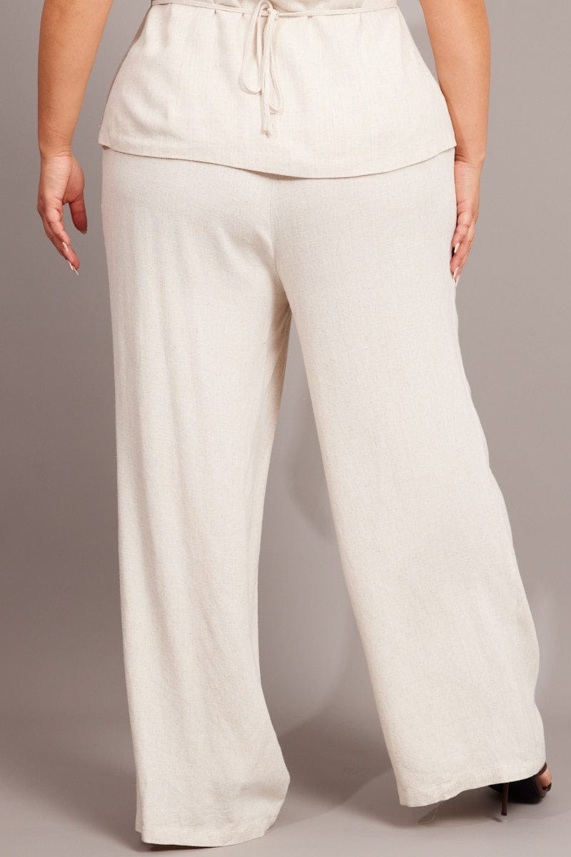 Beige Wide Leg Pants High Rise for YouandAll Fashion