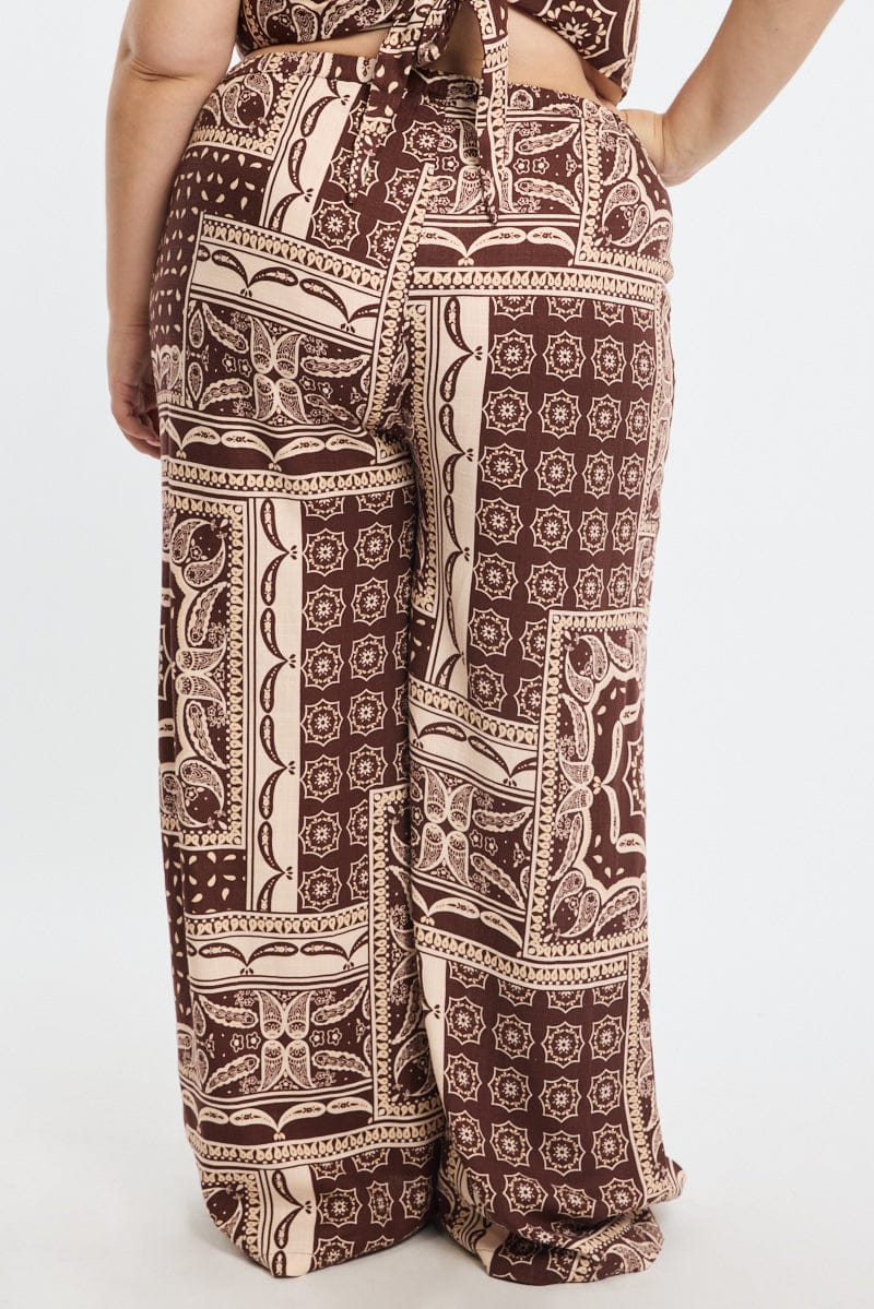 Brown Boho Wide Leg Pants Elastic Waist for YouandAll Fashion