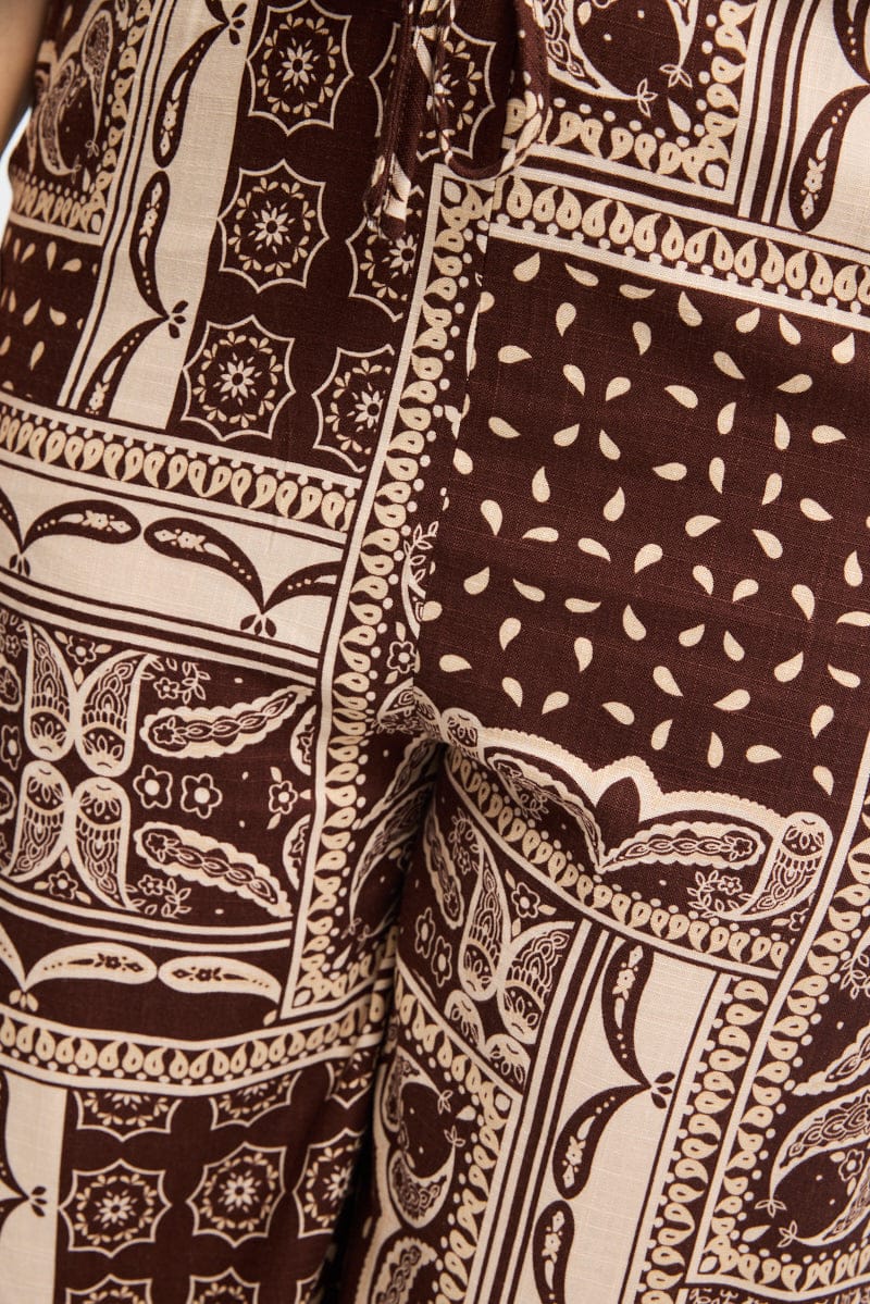 Brown Boho Wide Leg Pants Elastic Waist for YouandAll Fashion