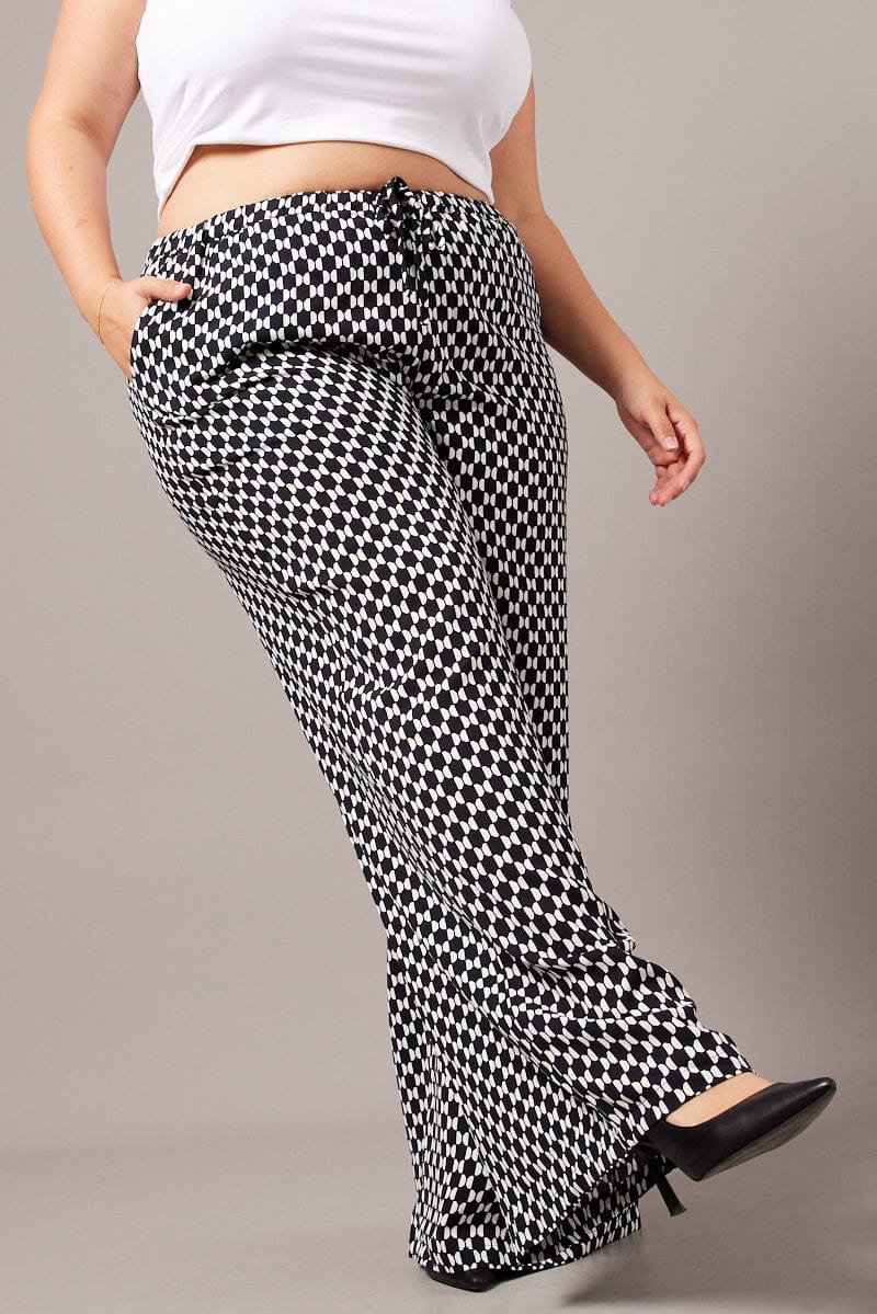 Black Geo Wide Leg Pants High Rise for YouandAll Fashion