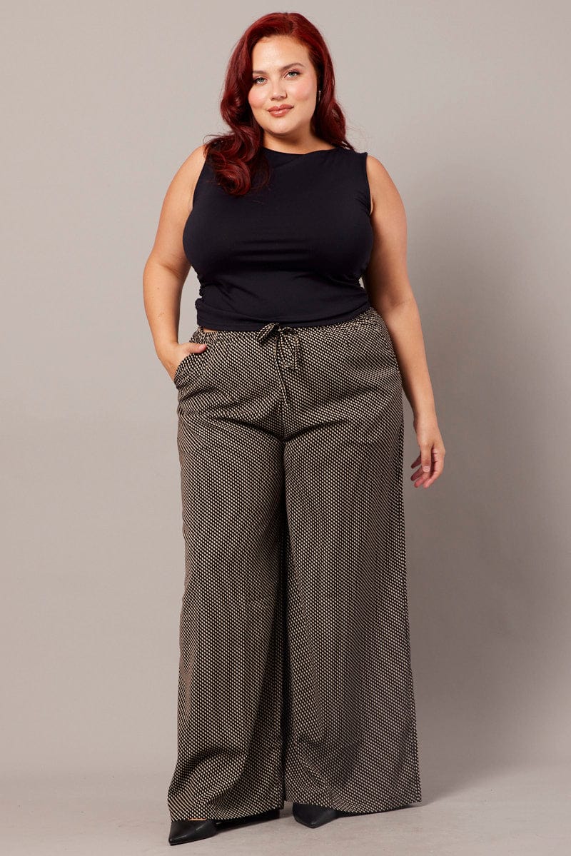 Black Geo Wide Leg Pants High Rise for YouandAll Fashion