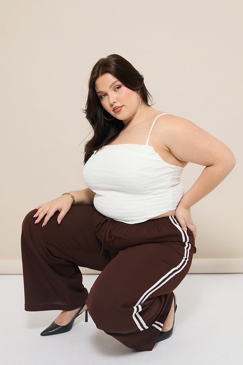 Brown Side Stripe Wide Leg Pants for YouandAll Fashion