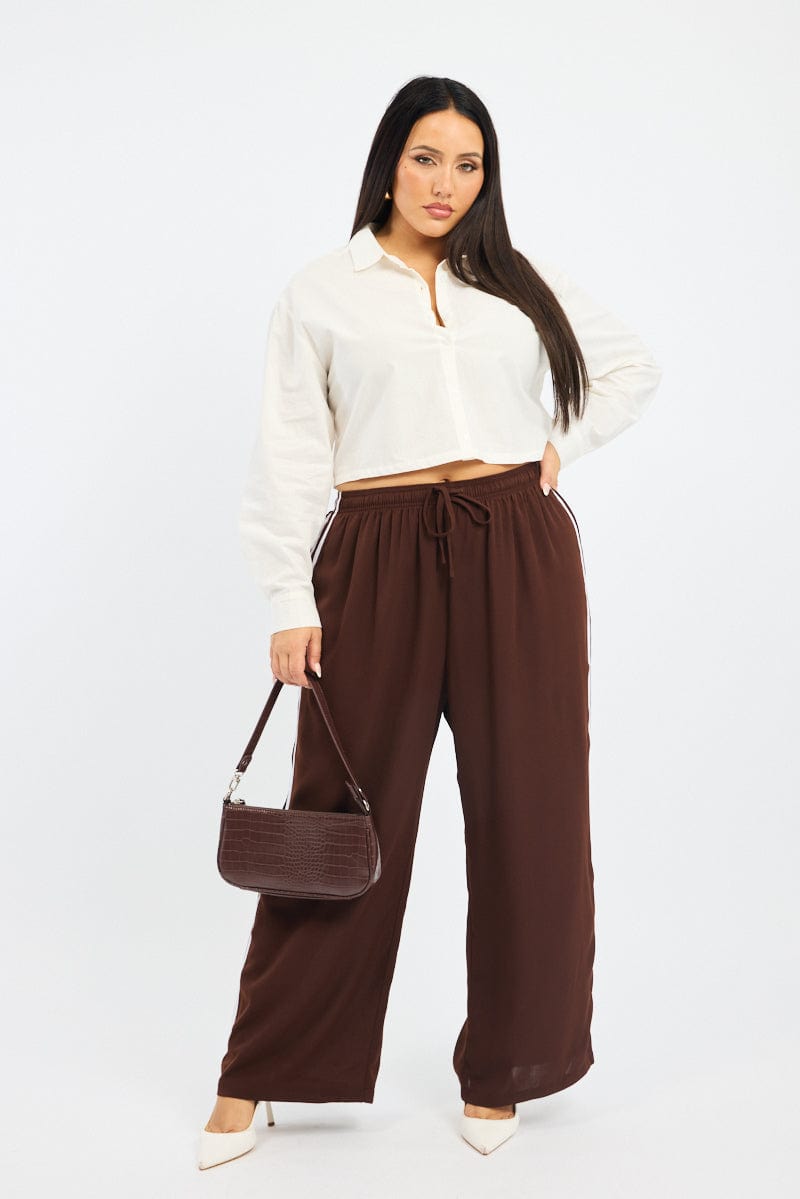 Brown Side Stripe Wide Leg Pants for YouandAll Fashion