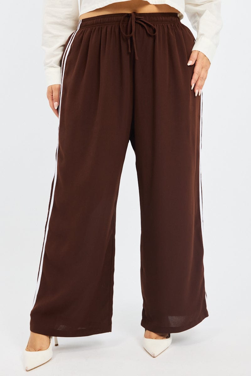 Brown Side Stripe Wide Leg Pants for YouandAll Fashion