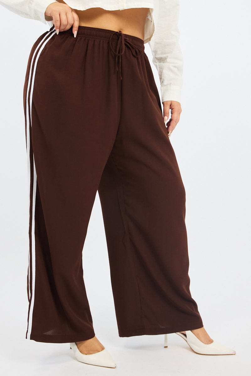 Brown Side Stripe Wide Leg Pants for YouandAll Fashion