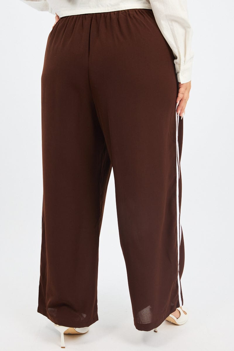 Brown Side Stripe Wide Leg Pants for YouandAll Fashion