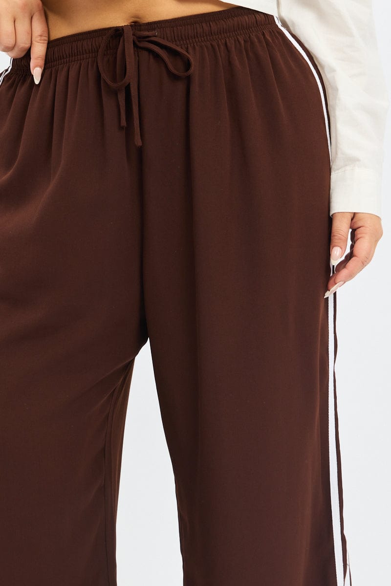 Brown Side Stripe Wide Leg Pants for YouandAll Fashion