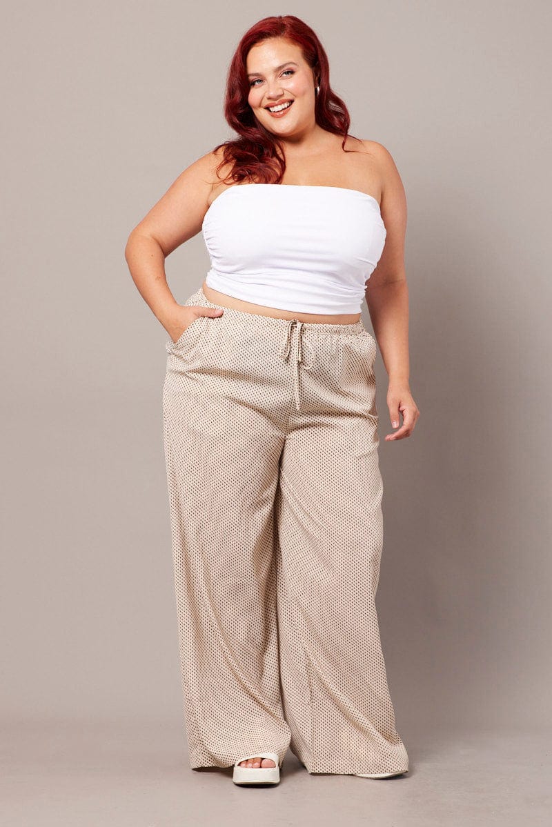 Beige Geo Wide Leg Pants High Rise for YouandAll Fashion