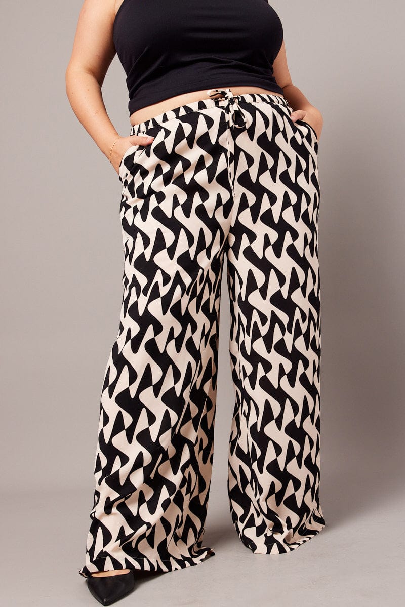 Black Abstract Wide Leg Pants High Rise for YouandAll Fashion