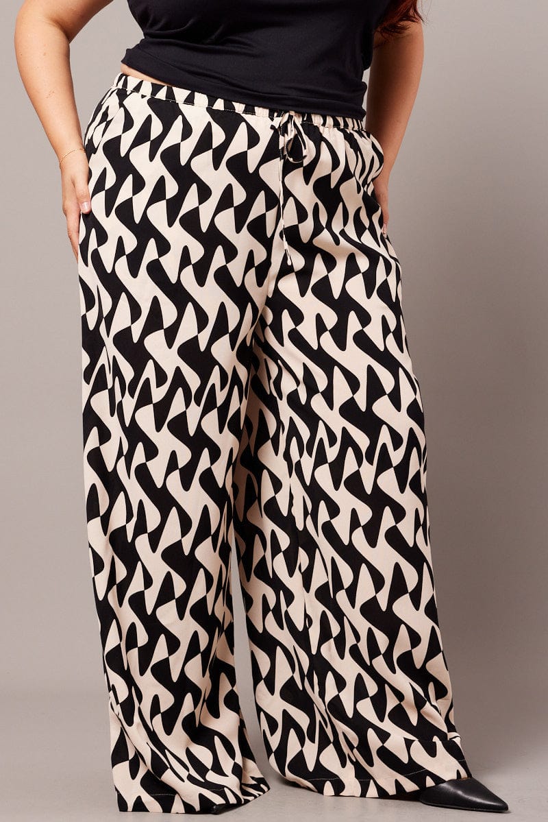 Black Abstract Wide Leg Pants High Rise for YouandAll Fashion
