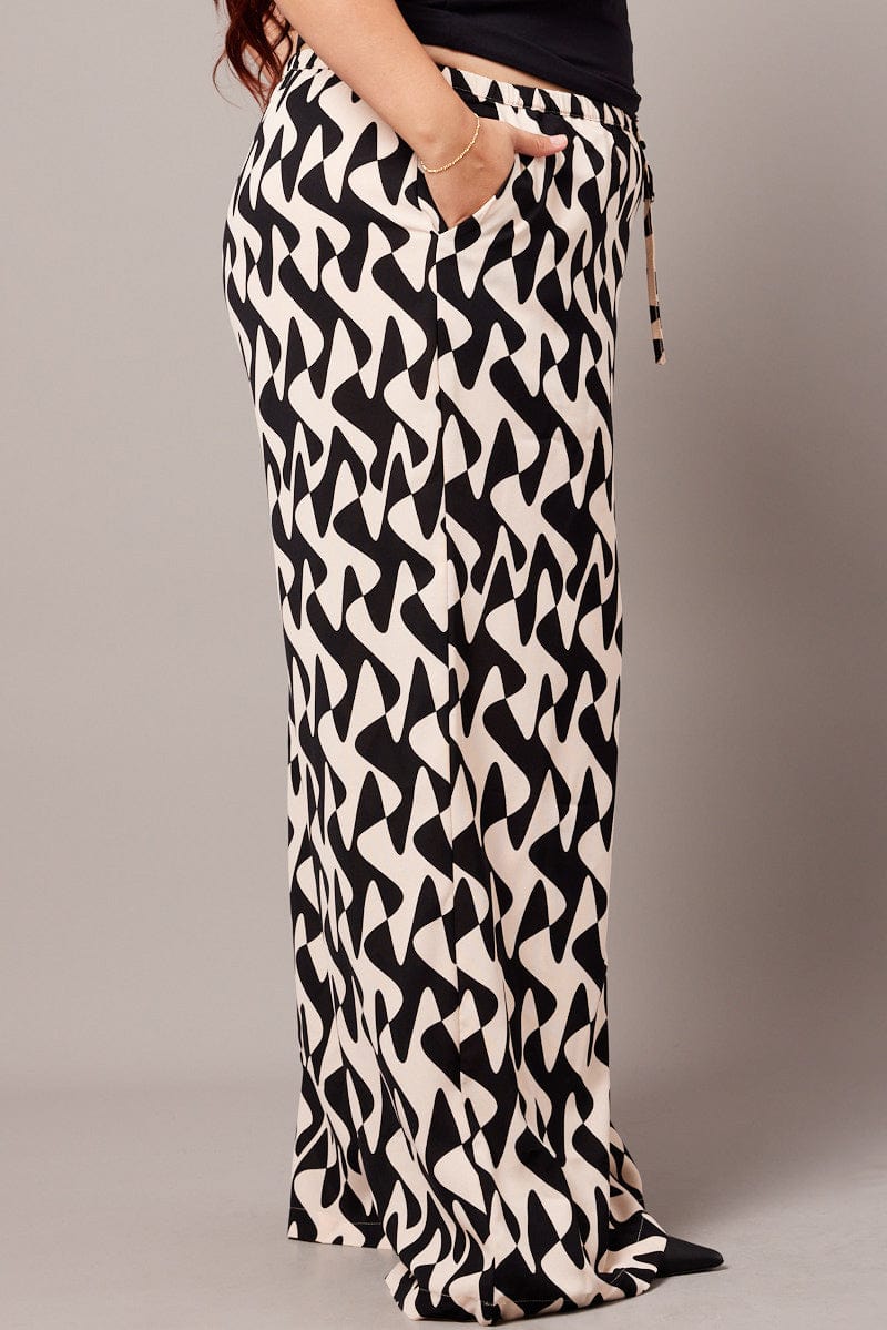 Black Abstract Wide Leg Pants High Rise | You & All