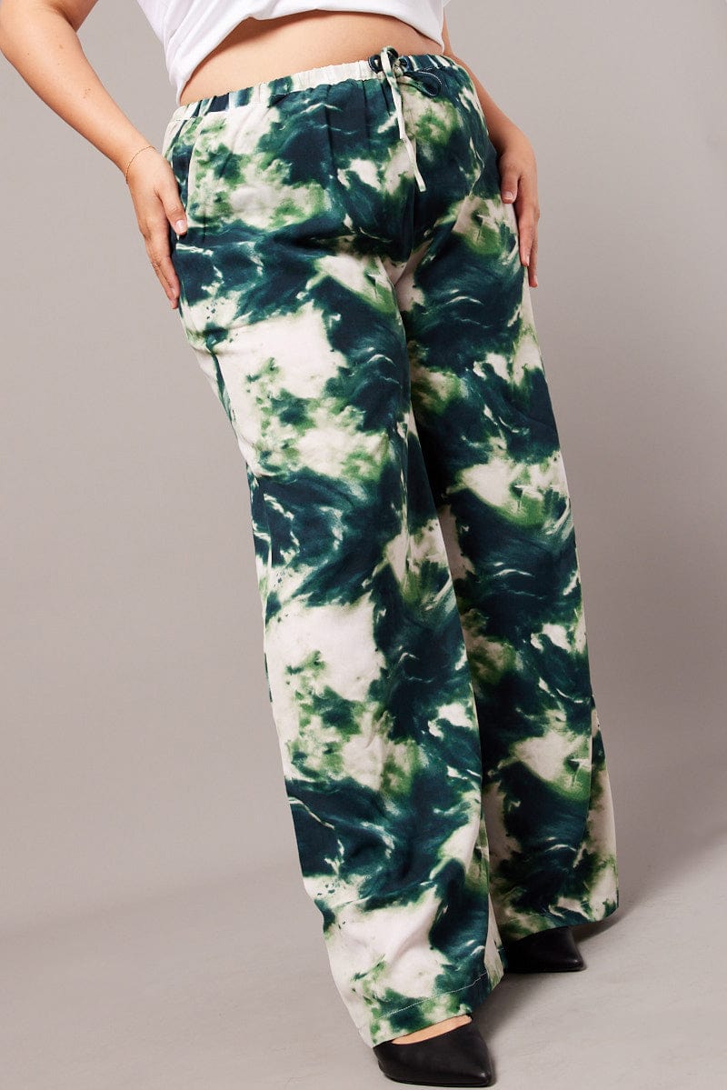 Green Abstract Wide Leg Pants High Rise for YouandAll Fashion