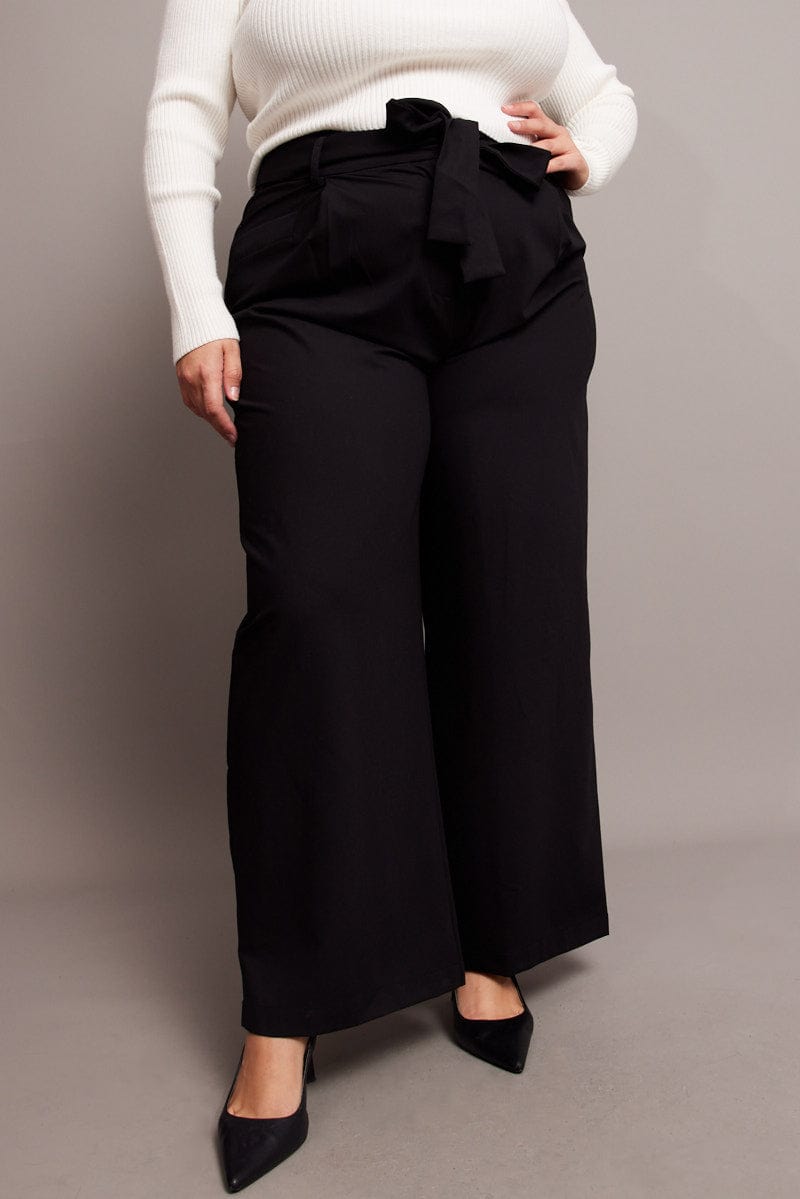 Black Wide Leg Pants Waist Tie for YouandAll Fashion