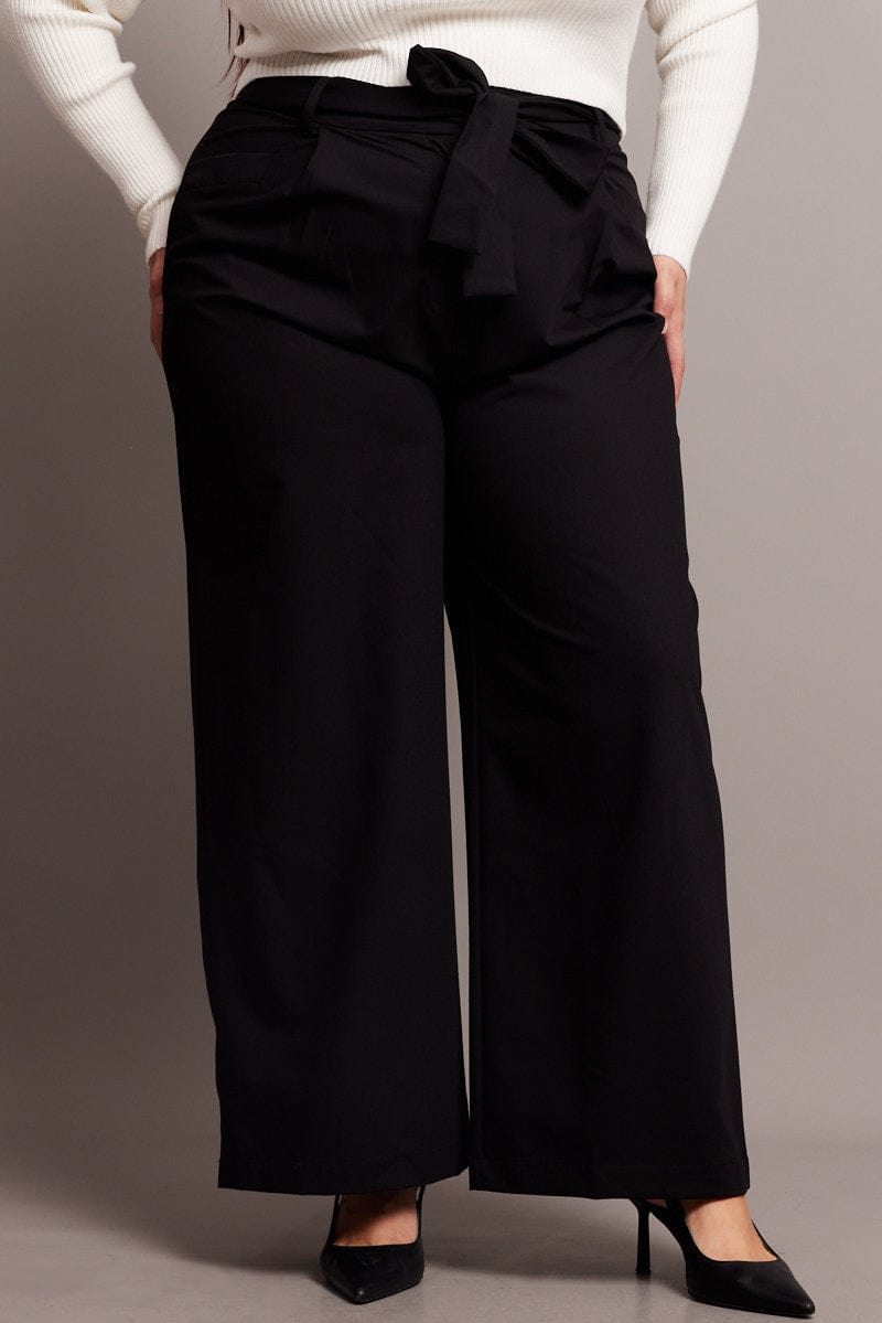 Black Wide Leg Pants Waist Tie for YouandAll Fashion