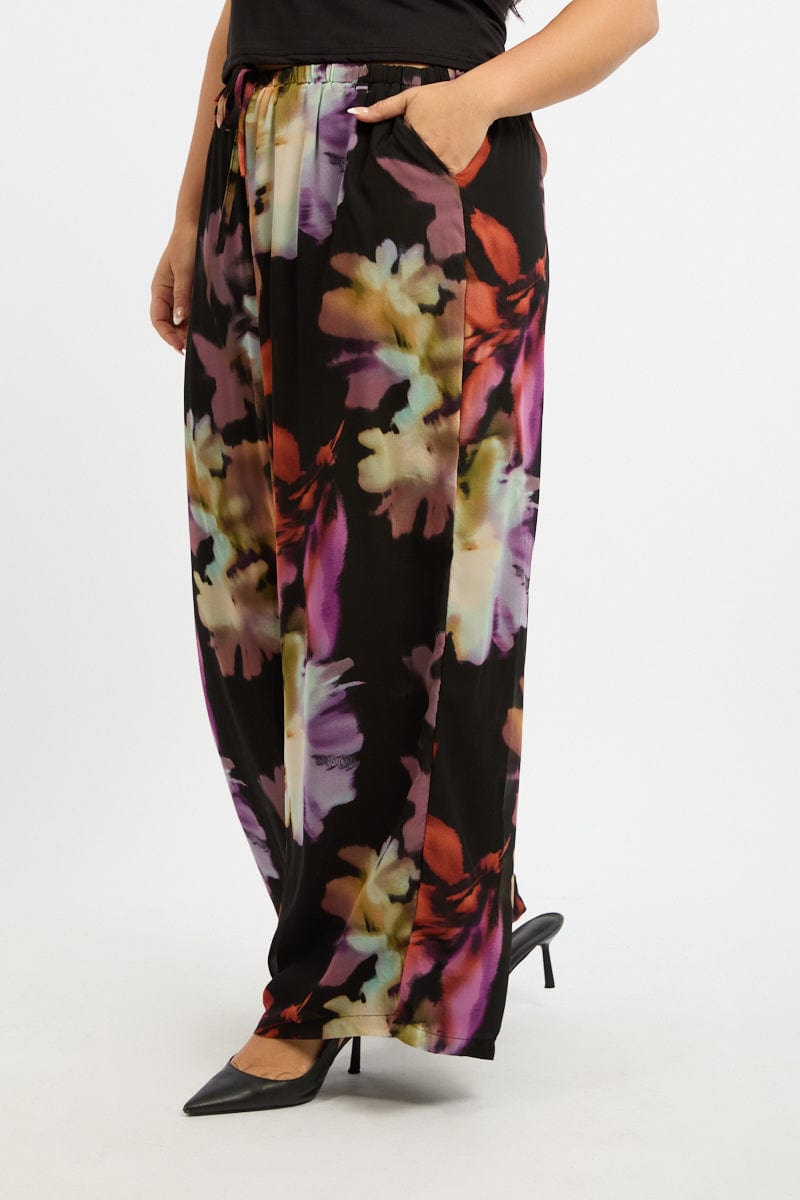 Multi Abstract Blurred Lined Wide Leg Pants for YouandAll Fashion