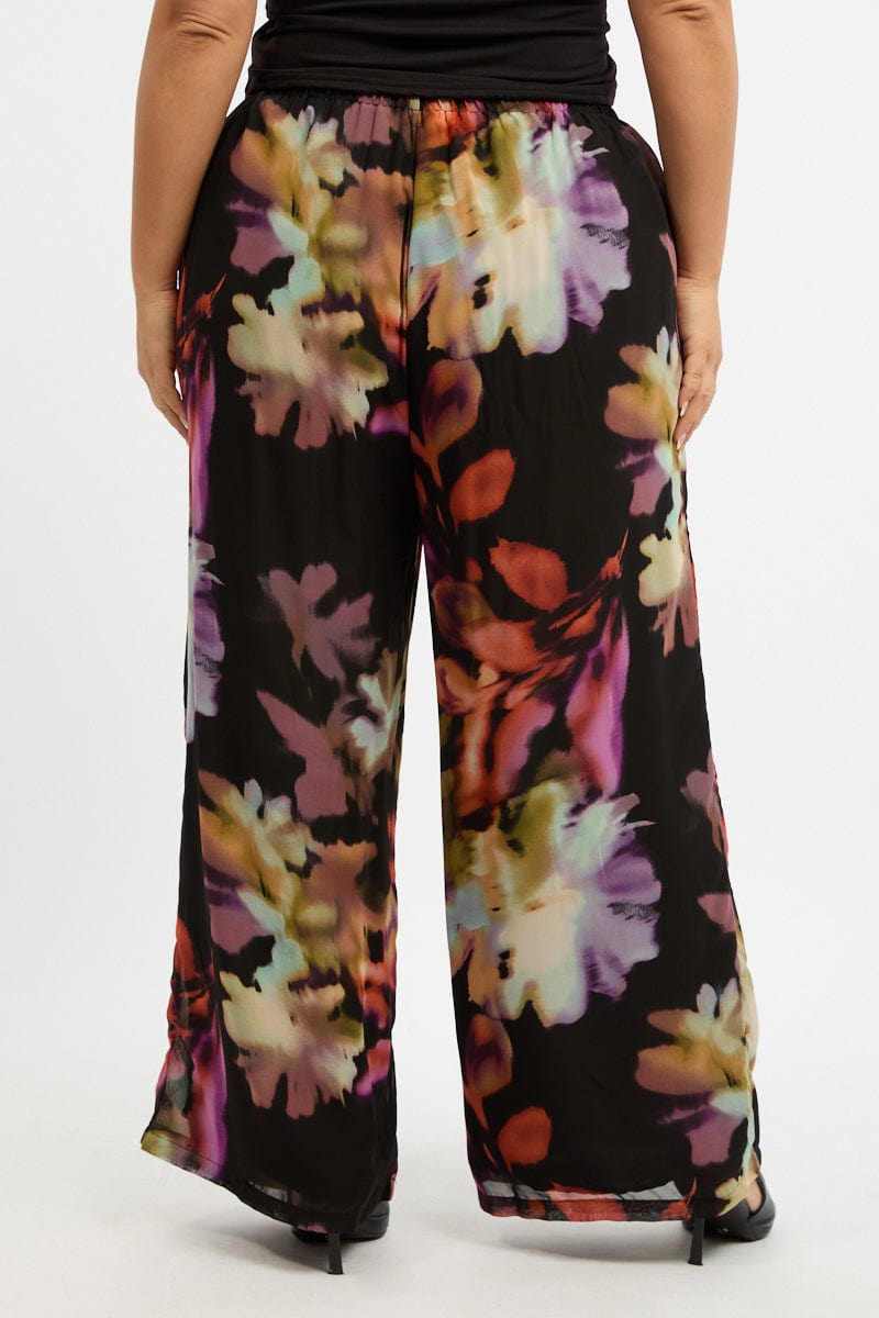 Multi Abstract Blurred Lined Wide Leg Pants for YouandAll Fashion