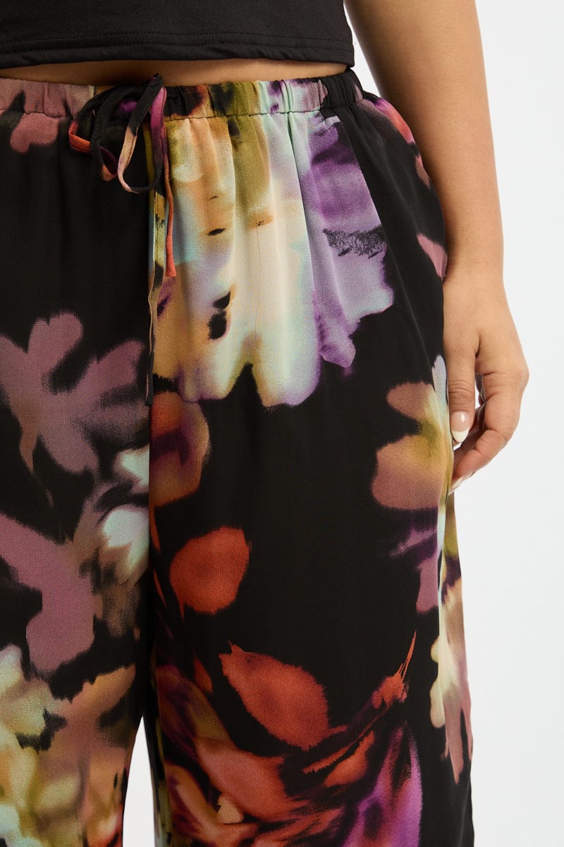 Multi Abstract Blurred Lined Wide Leg Pants for YouandAll Fashion