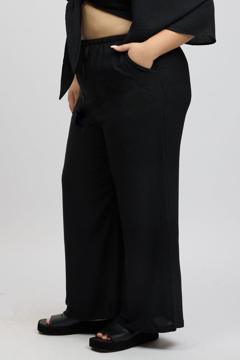 Black Textured Georgette Lined Wide Leg Pants for YouandAll Fashion