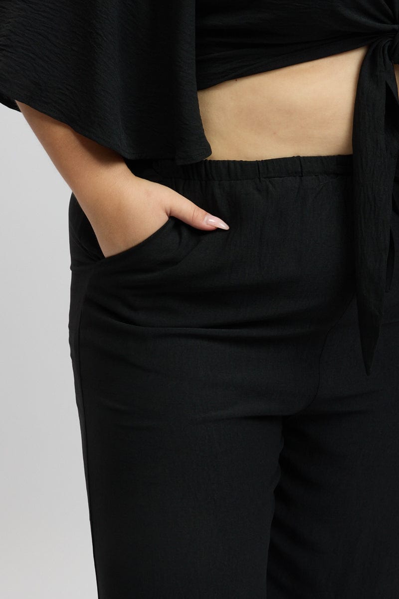 Black Textured Georgette Lined Wide Leg Pants for YouandAll Fashion