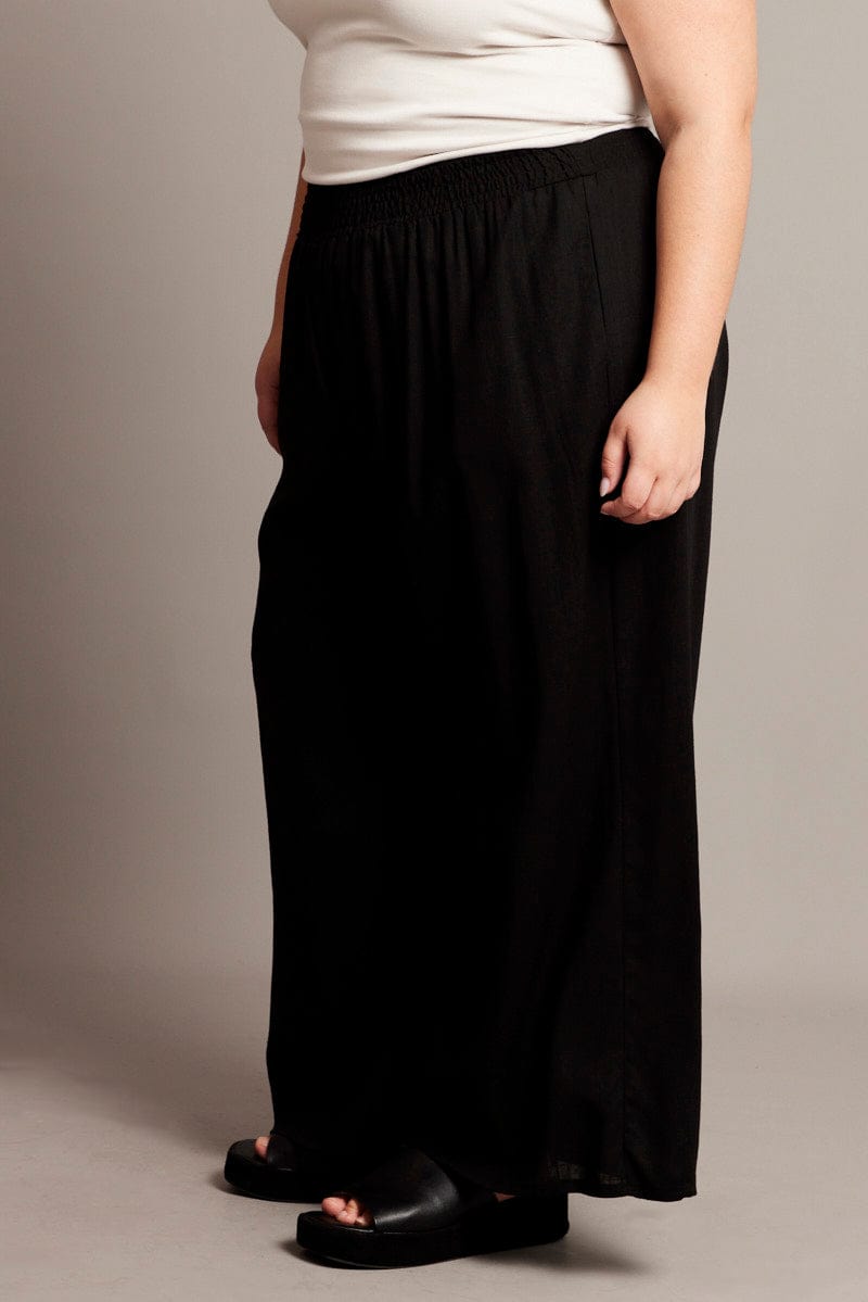 Black Shirred Waist Wide Leg Pants for YouandAll Fashion