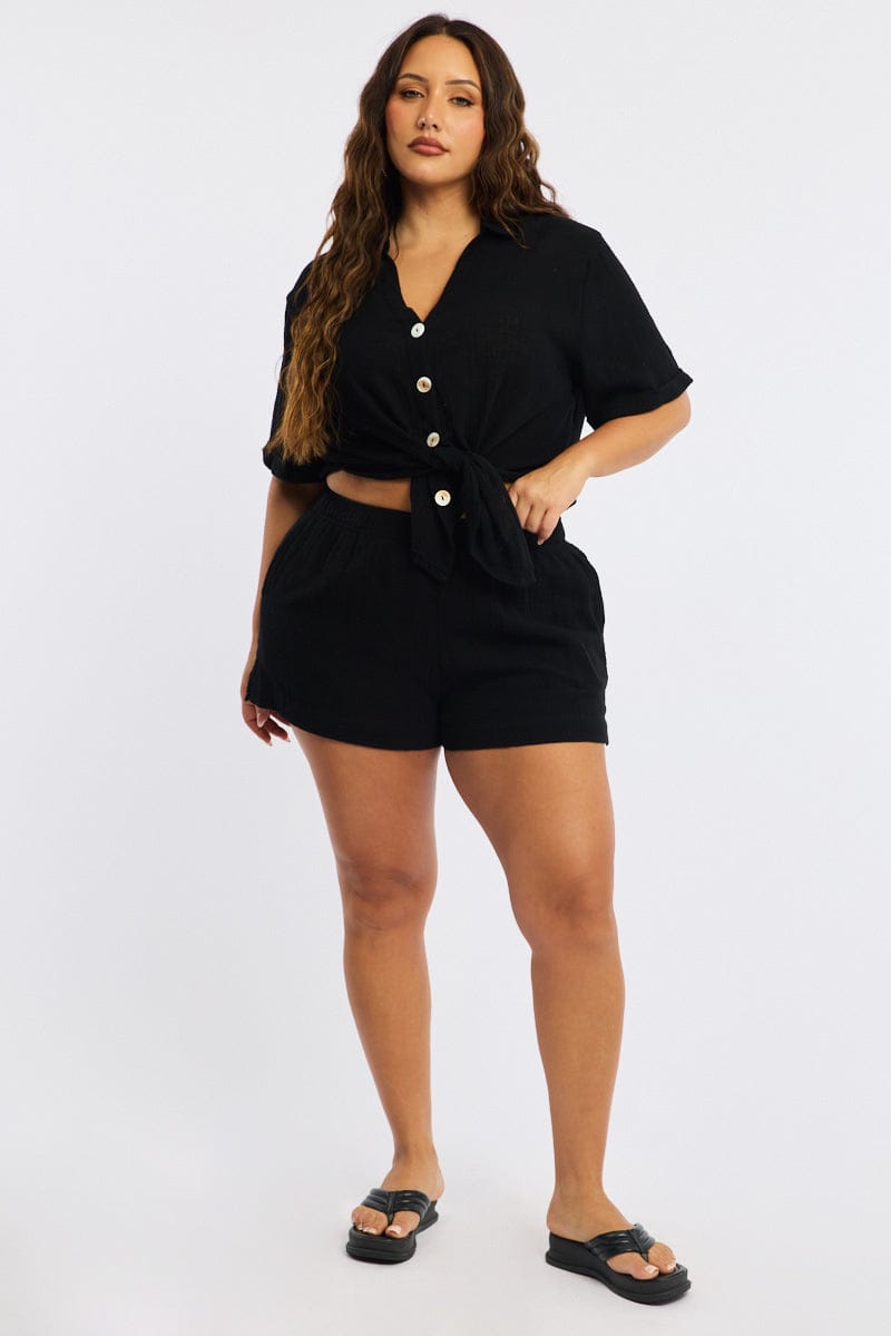 Black Relaxed Shorts Elastic Waist for YouandAll Fashion