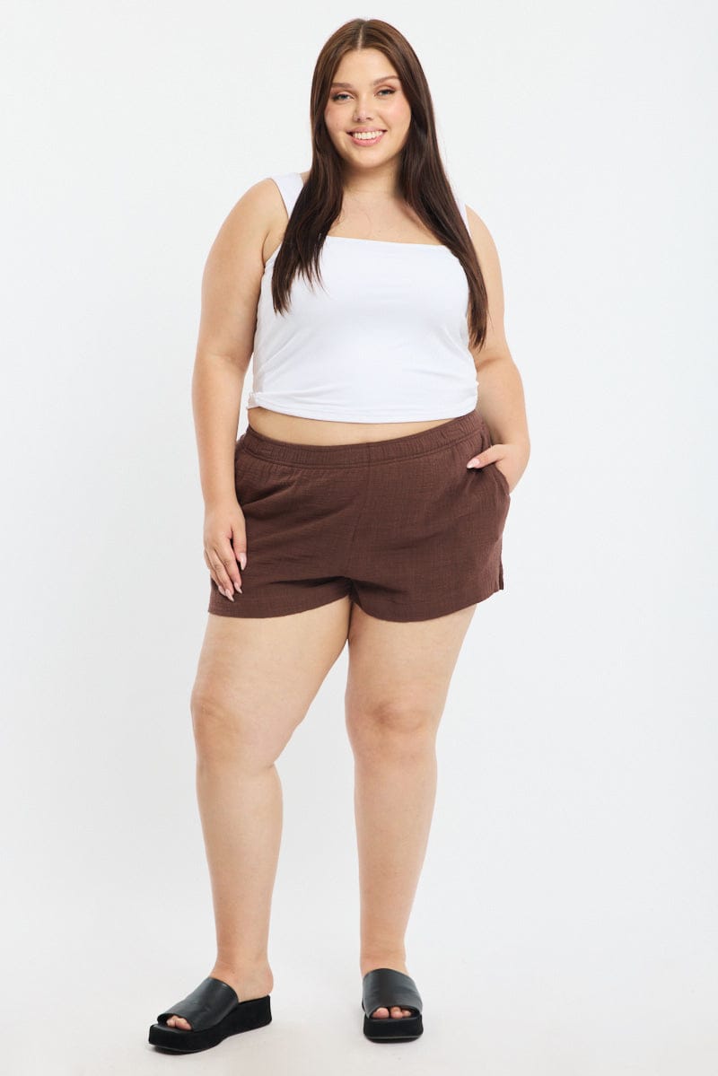 Brown Relaxed Shorts Elastic Waist for YouandAll Fashion