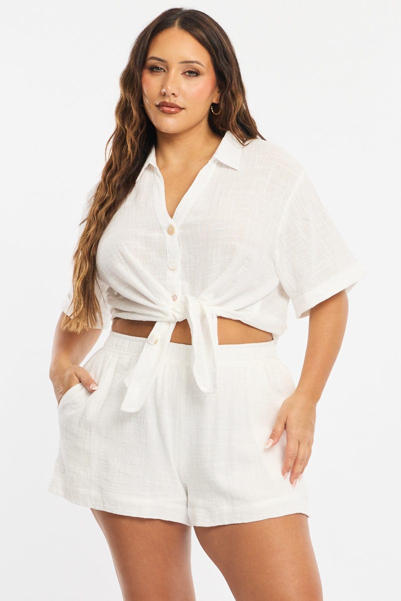 White Relaxed Shorts Elastic Waist for YouandAll Fashion