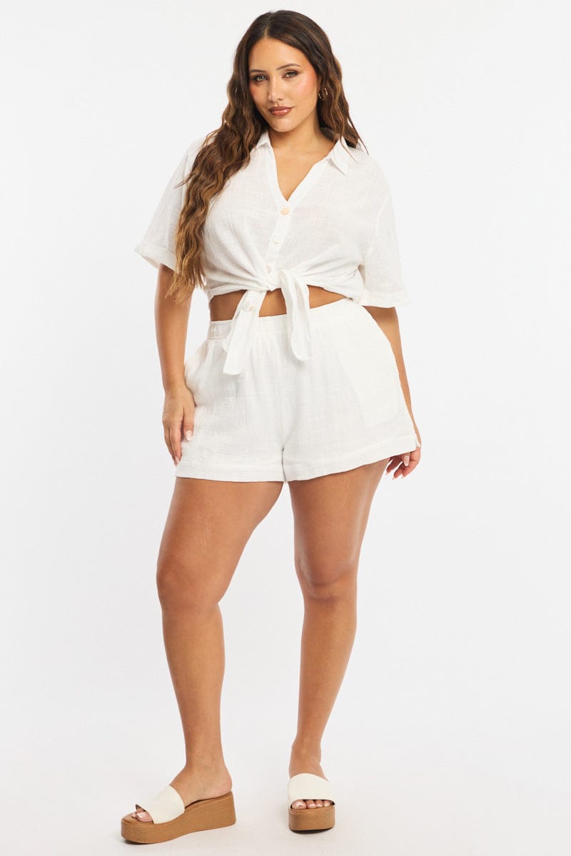 White Relaxed Shorts Elastic Waist for YouandAll Fashion