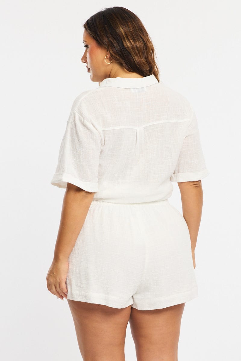 White Relaxed Shorts Elastic Waist for YouandAll Fashion