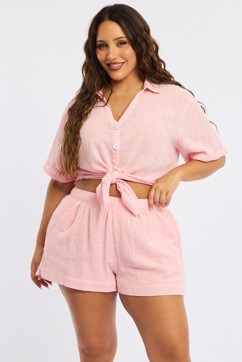 Pink Relaxed Shorts Elastic Waist for YouandAll Fashion