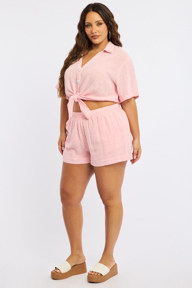 Pink Relaxed Shorts Elastic Waist for YouandAll Fashion