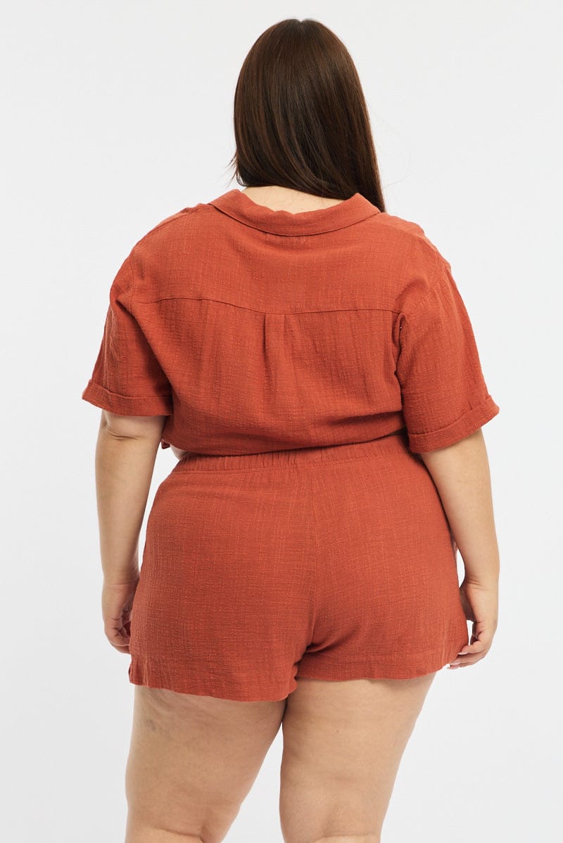 Brown Relaxed Shorts Elastic Waist for YouandAll Fashion